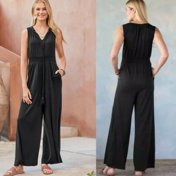 Sundance Pants - Sundance Michelle Sleeveless V Neck Gray Wide Leg Smocked Jumpsuit Sz M